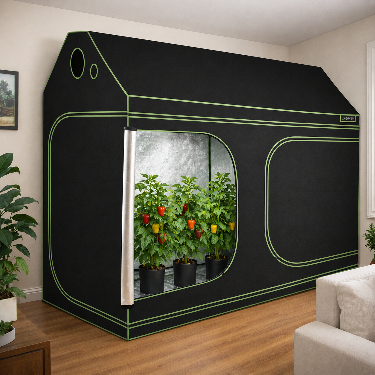 Grow Tent for Sloped Ceilings, 240 x 120 x 180 cm, Black/Green